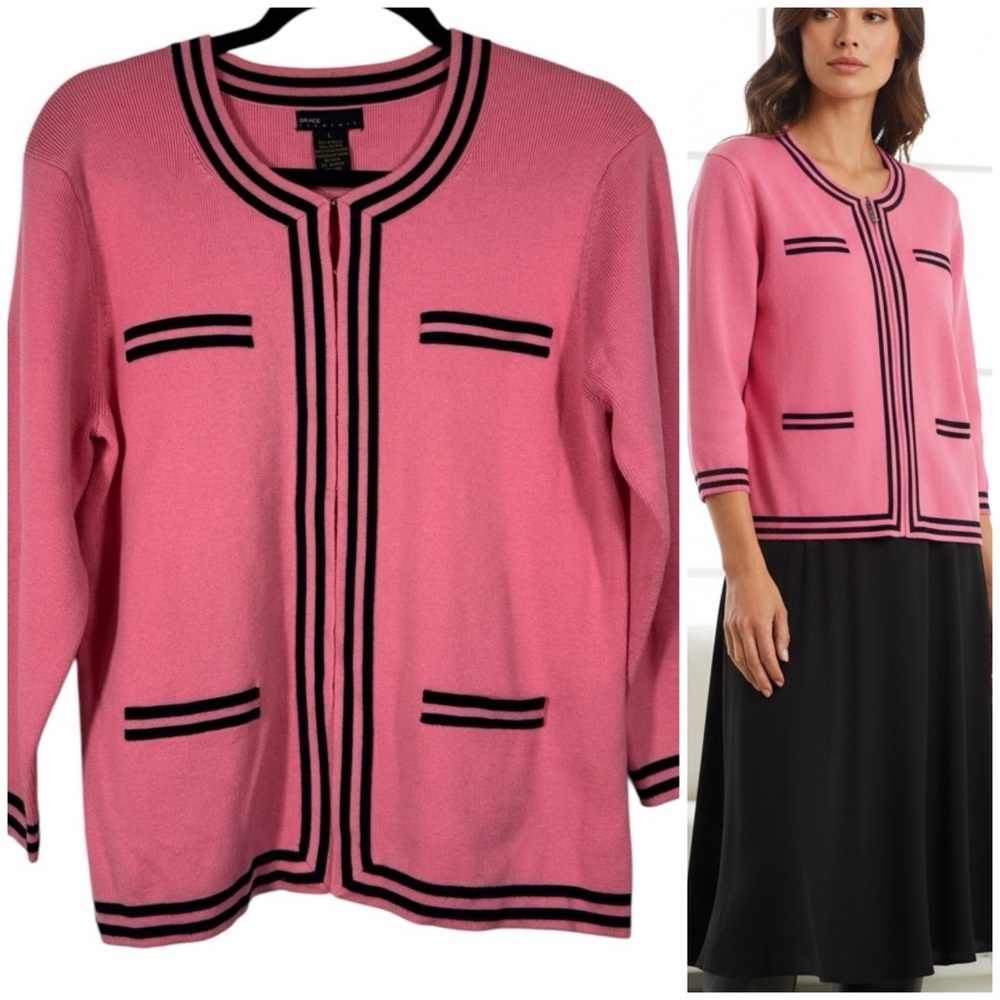 Grace Elements Cardigan Sweater Salmon Elegant,Preppy light pink sweater Sz L
